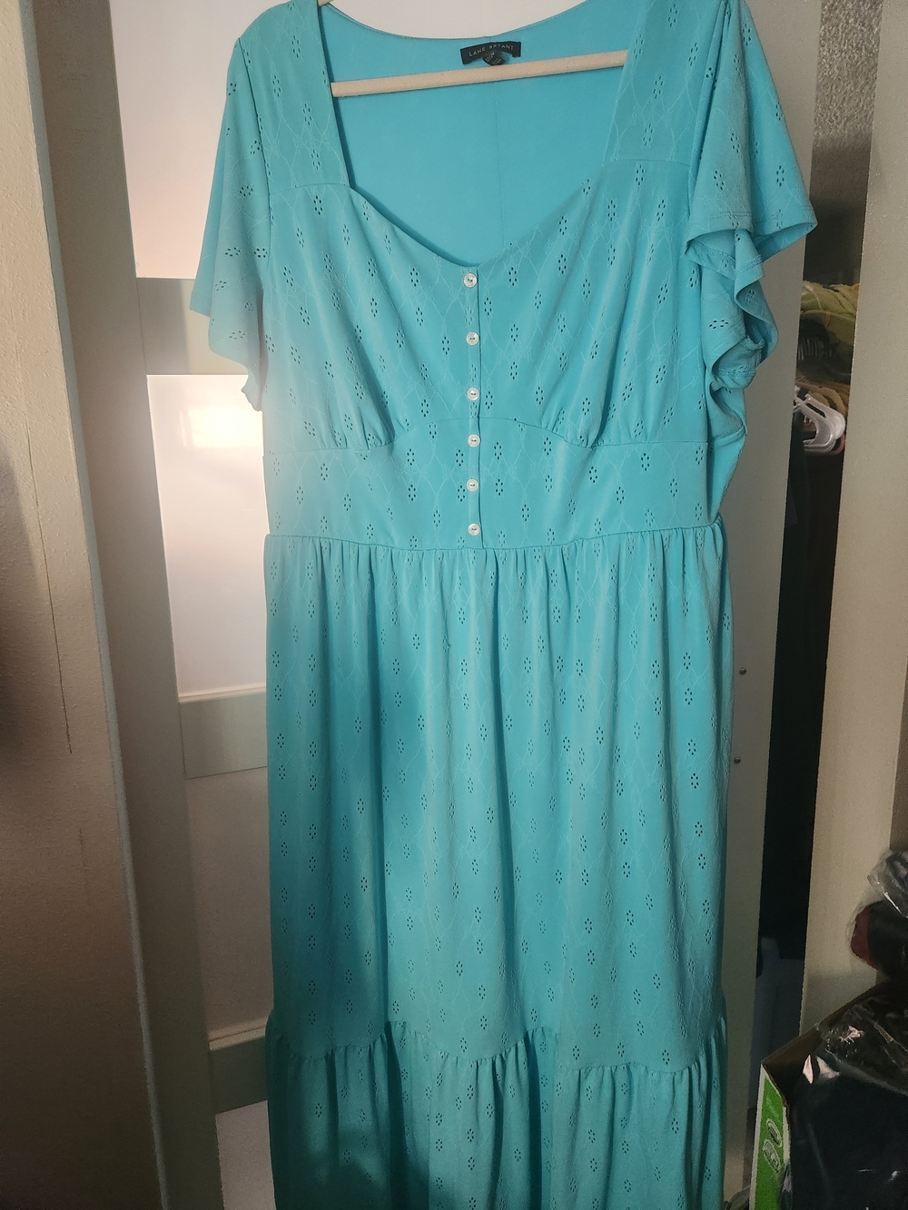 Lane Bryant Turquoise Eyelet Maxi Dress with Button Front